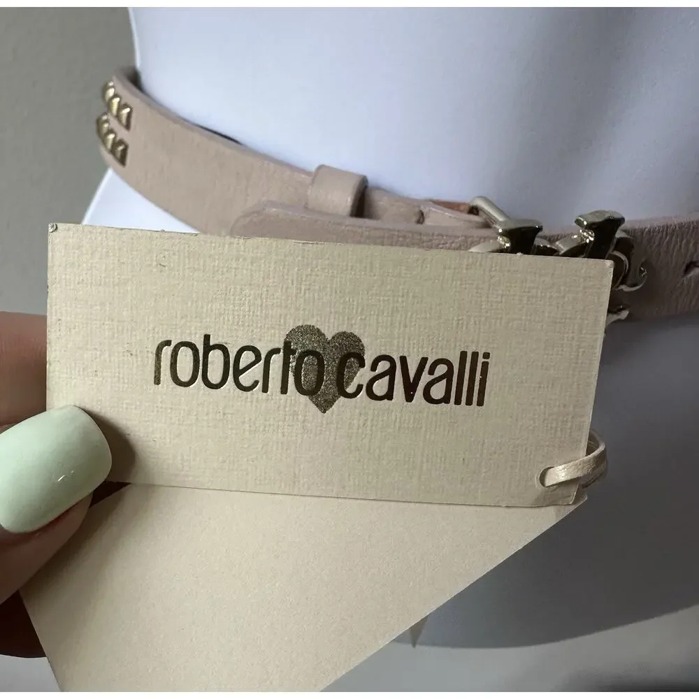 Roberto Cavalli Girl’s Beige Leather Logo Buckle Belt size 18 (4-6 years old)